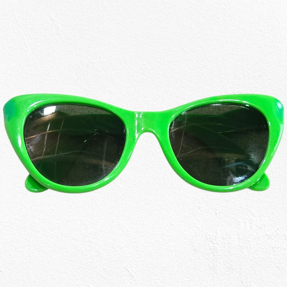 1980s Vintage Neon Green Cat Eye Sunglasses Rave Y2K Style Festival Glasses